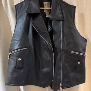 Black Leather-like biker Vest with Zipper Details